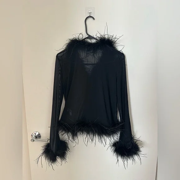 Elegant Black Feathered Women's Top - Picture 7 of 7